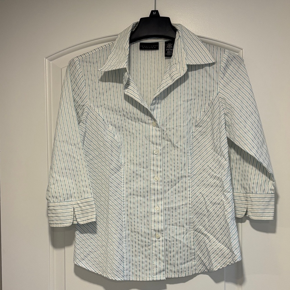 Apostrophe White and Blue Striped Blouse
